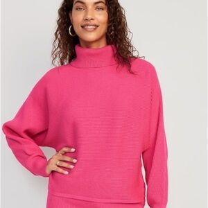 Old Navy Cropped Turtleneck Ribbed Knit Pullover Sweater Hot Pink Size XS